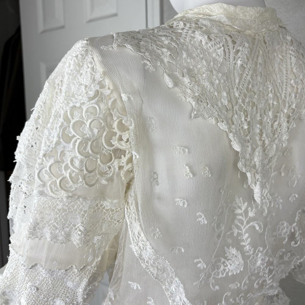 Antique 1920s Lace Edwardian Blouse Bridal Lingerie Ivory Romantic Size S - Picture 13 of 14